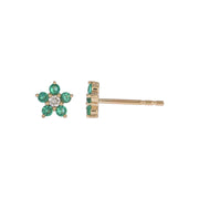 CE97507EM1.8. 14K Solid Gold Diamond and Emerald Flower Stud Earrings